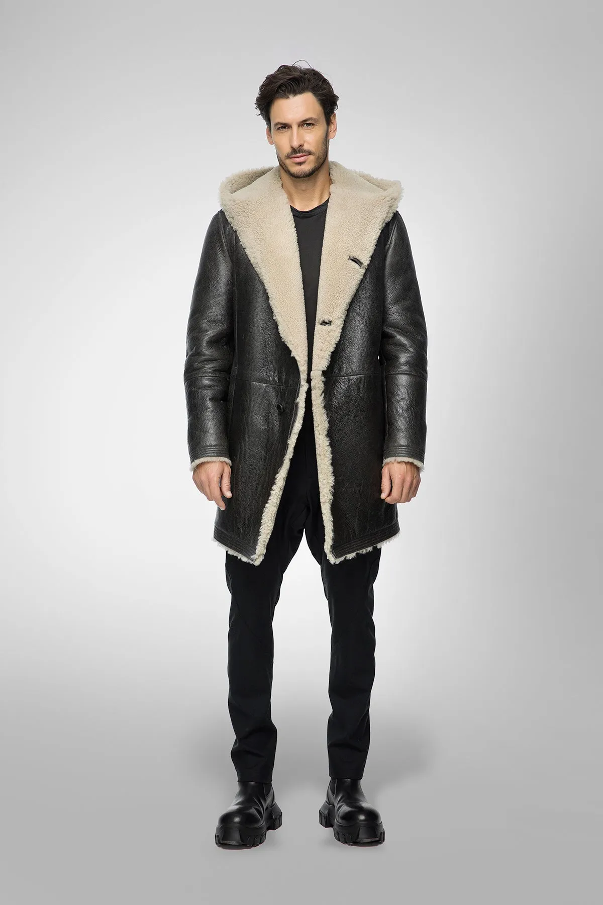 Aiden - Anthracite Shearling Coat