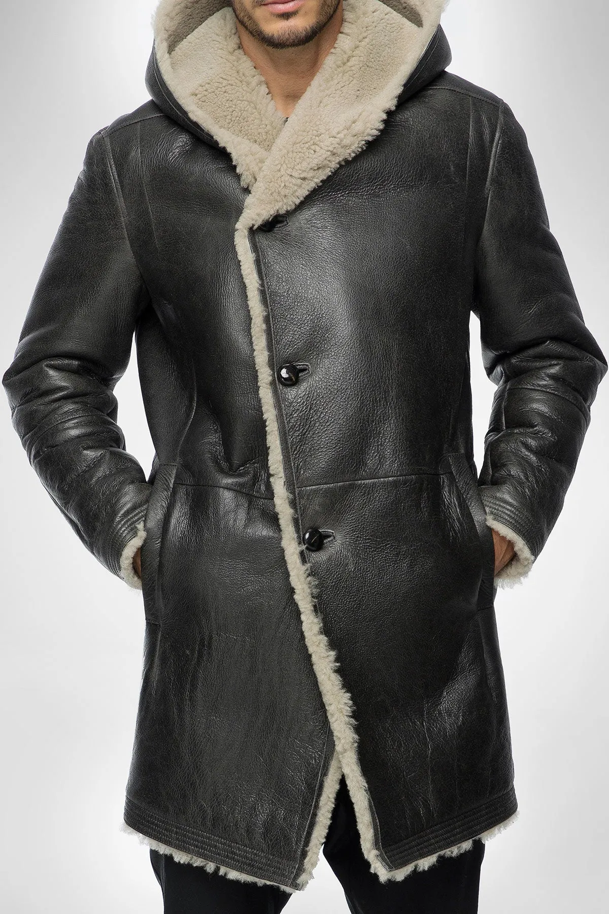 Aiden - Anthracite Shearling Coat