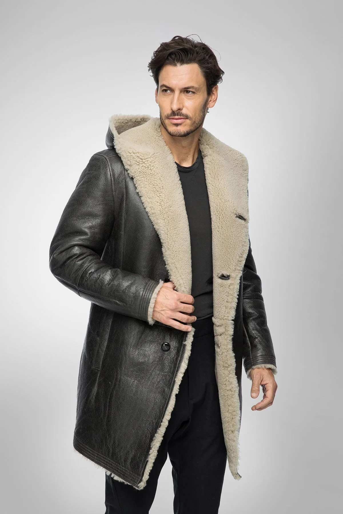 Aiden - Anthracite Shearling Coat