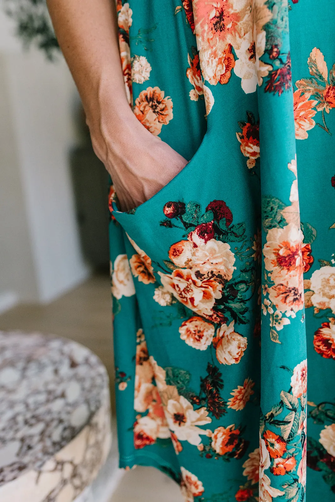 April Dress Bright Teal Floral