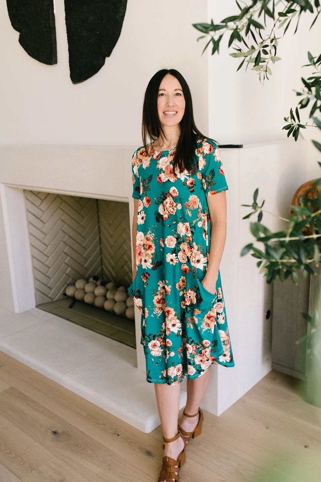 April Dress Bright Teal Floral