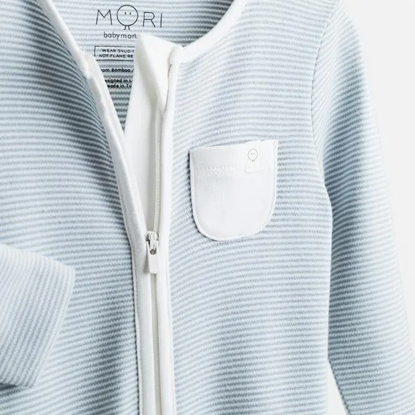 Baby Mori Organic Zip Up Sleepsuit in Grey Stripe