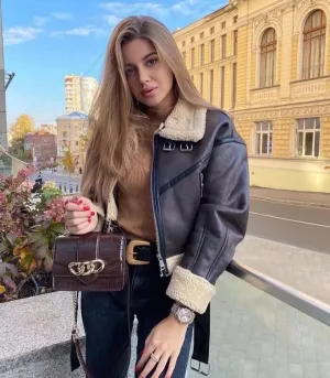 Belted Beauty Women's Thick Warm Shearling Jacket