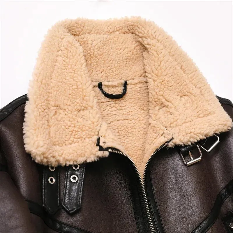 Belted Beauty Women's Thick Warm Shearling Jacket