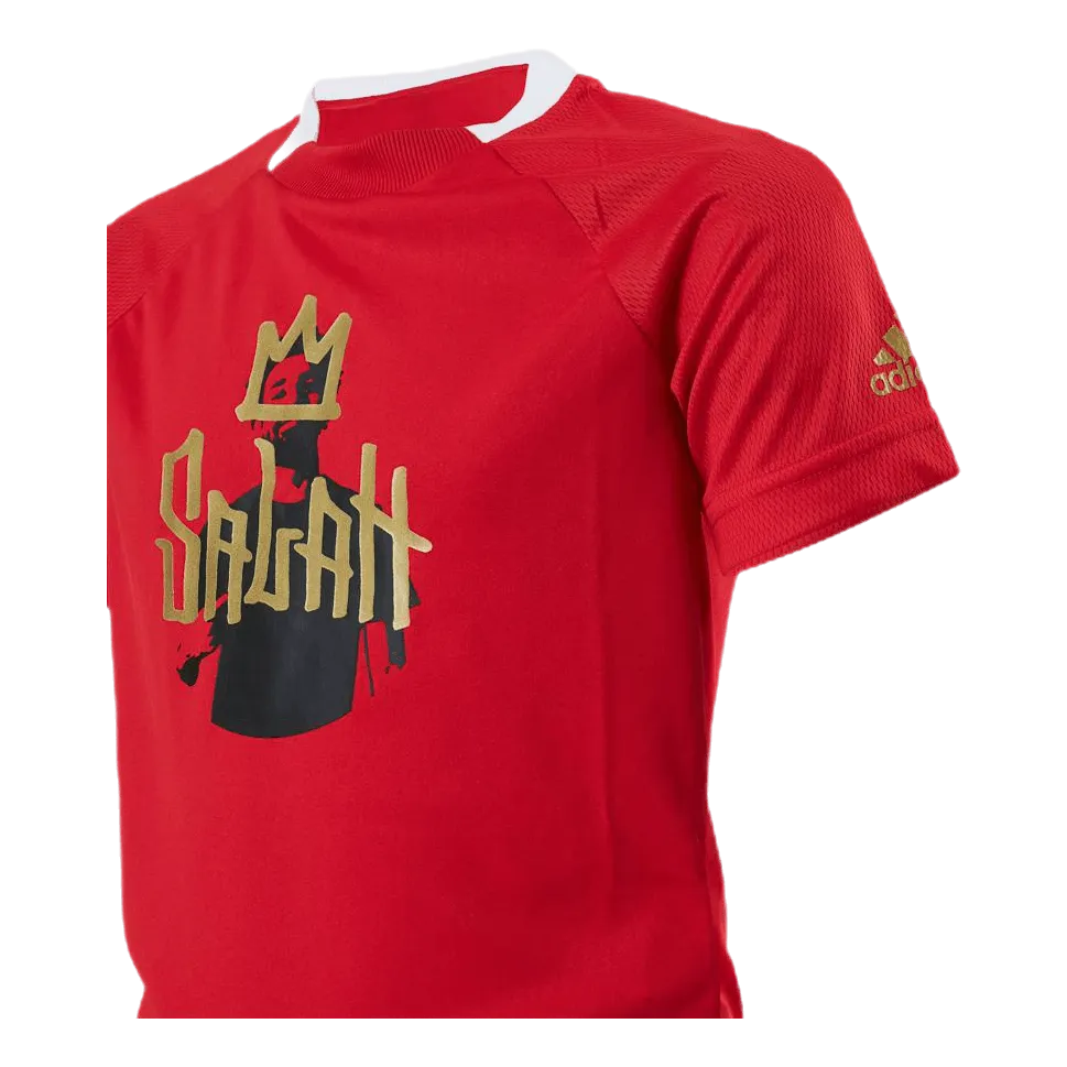 Boys Salah Aeroready Football T-Shirt Vivid Red / Gold Metallic