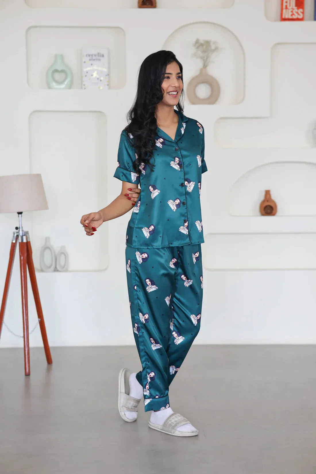COMBO OF 2 Night Wear Satin Bottle Green Sea-Green Color suits