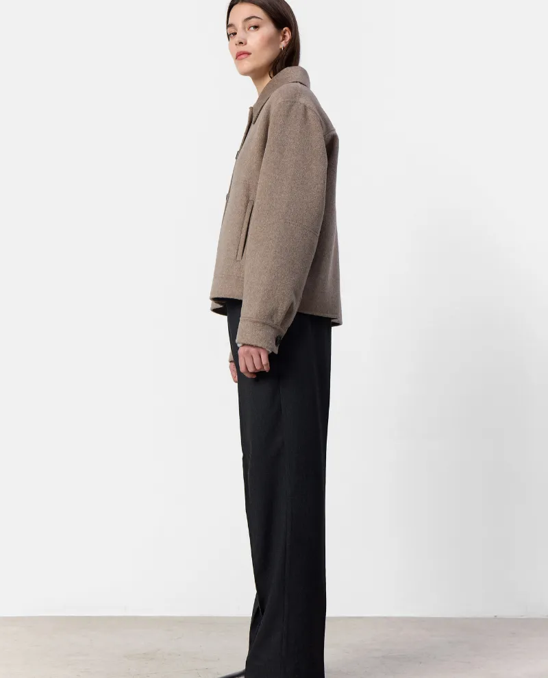 Levete Room Owa Short Taupe Brown Wool Jacket