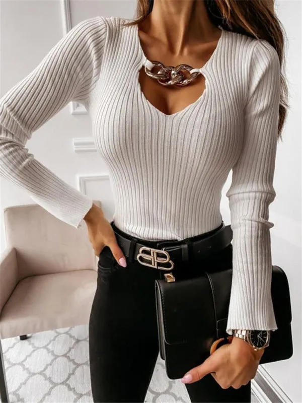 Long Sleeve Chain Knit Top