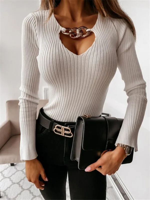 Long Sleeve Chain Knit Top
