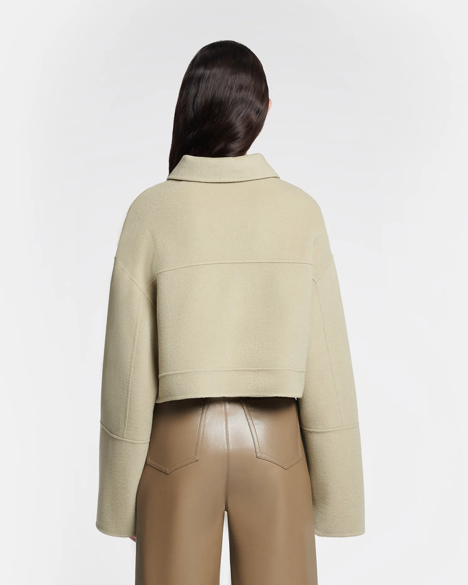 Nevelle - Cropped Double Wool And Silk Jacket - Pale Olive