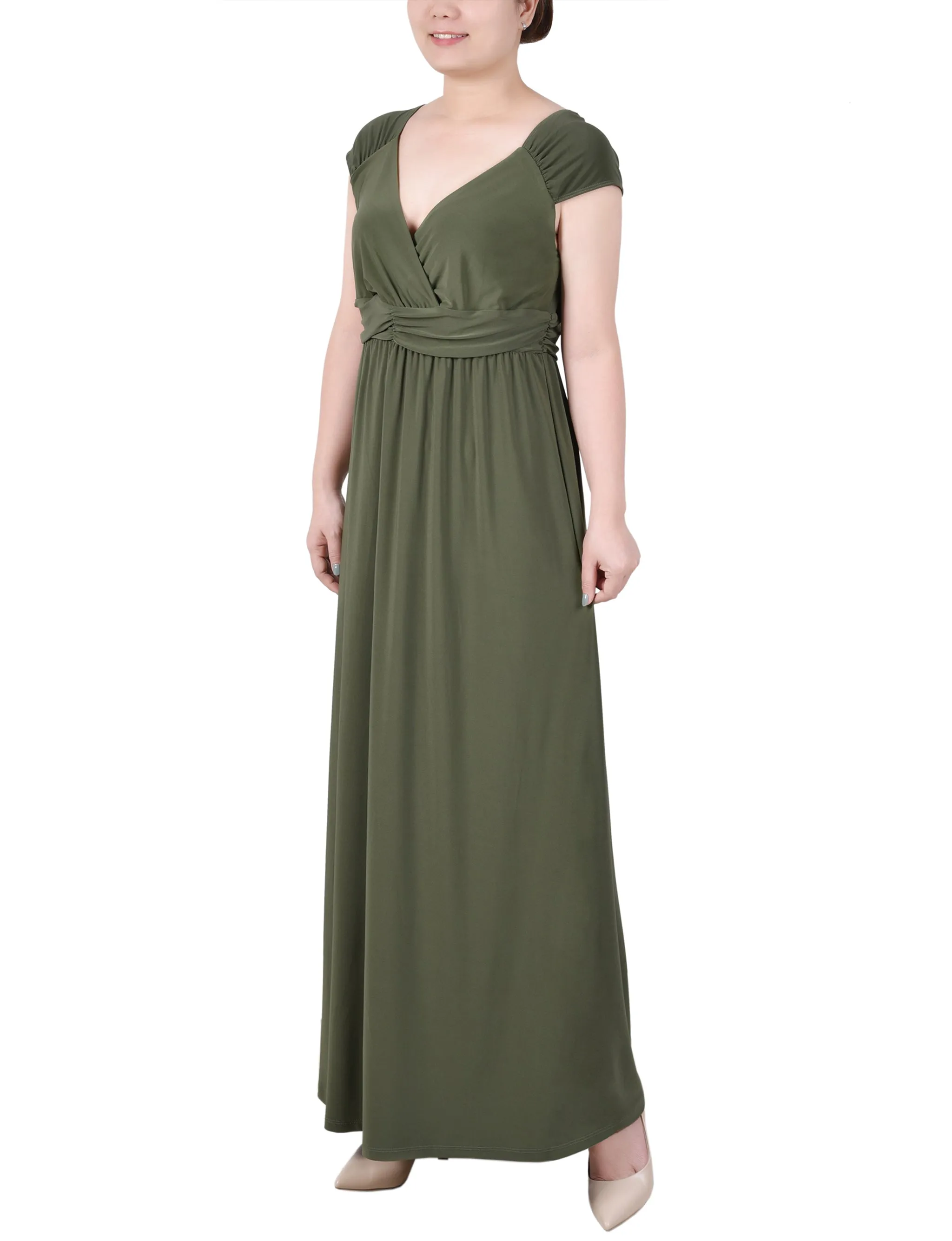 Petite Ruched Empire-Waist Maxi Dress