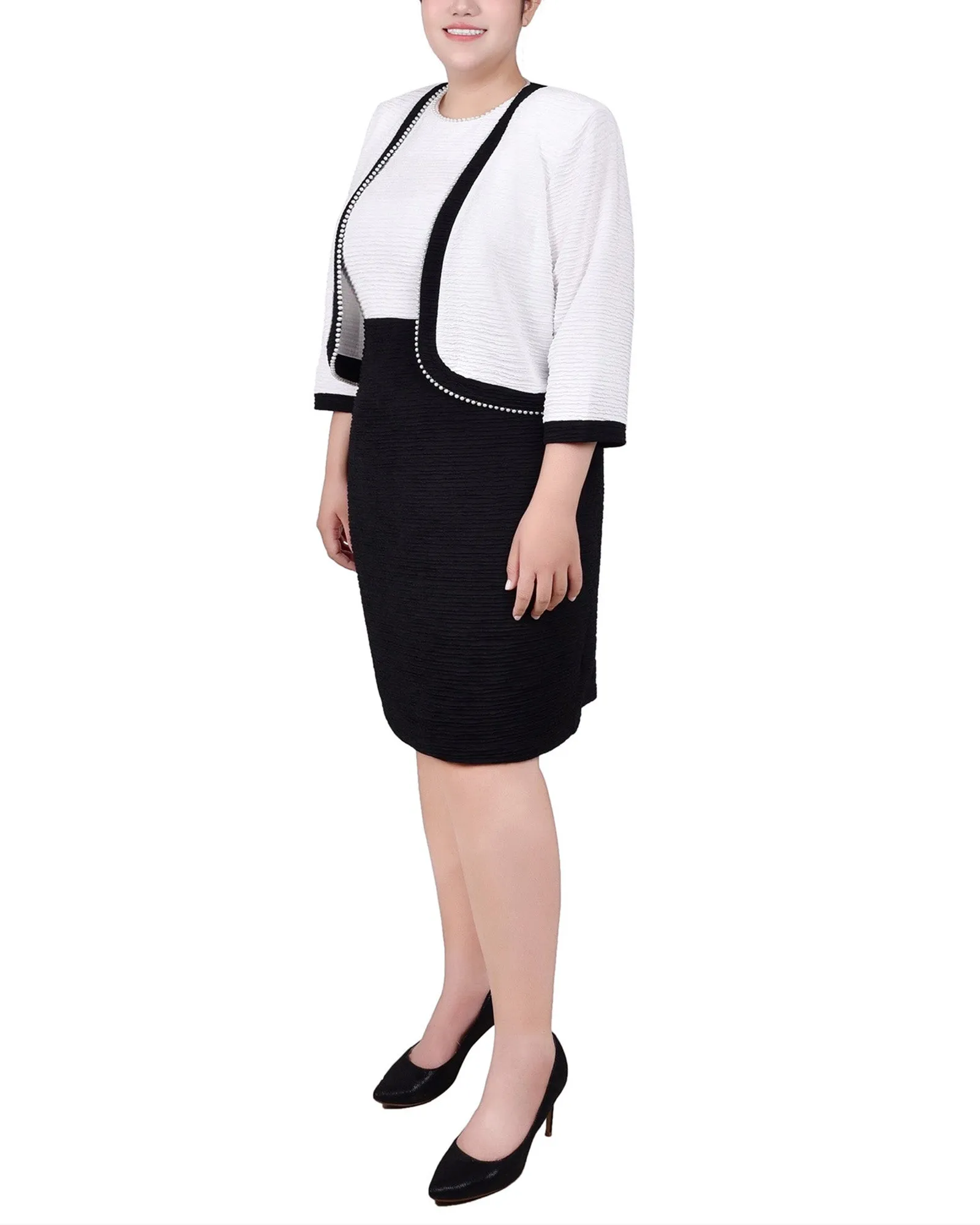 Plus Size 3/4 Sleeve Textured Knit 2 Piece Dress Set