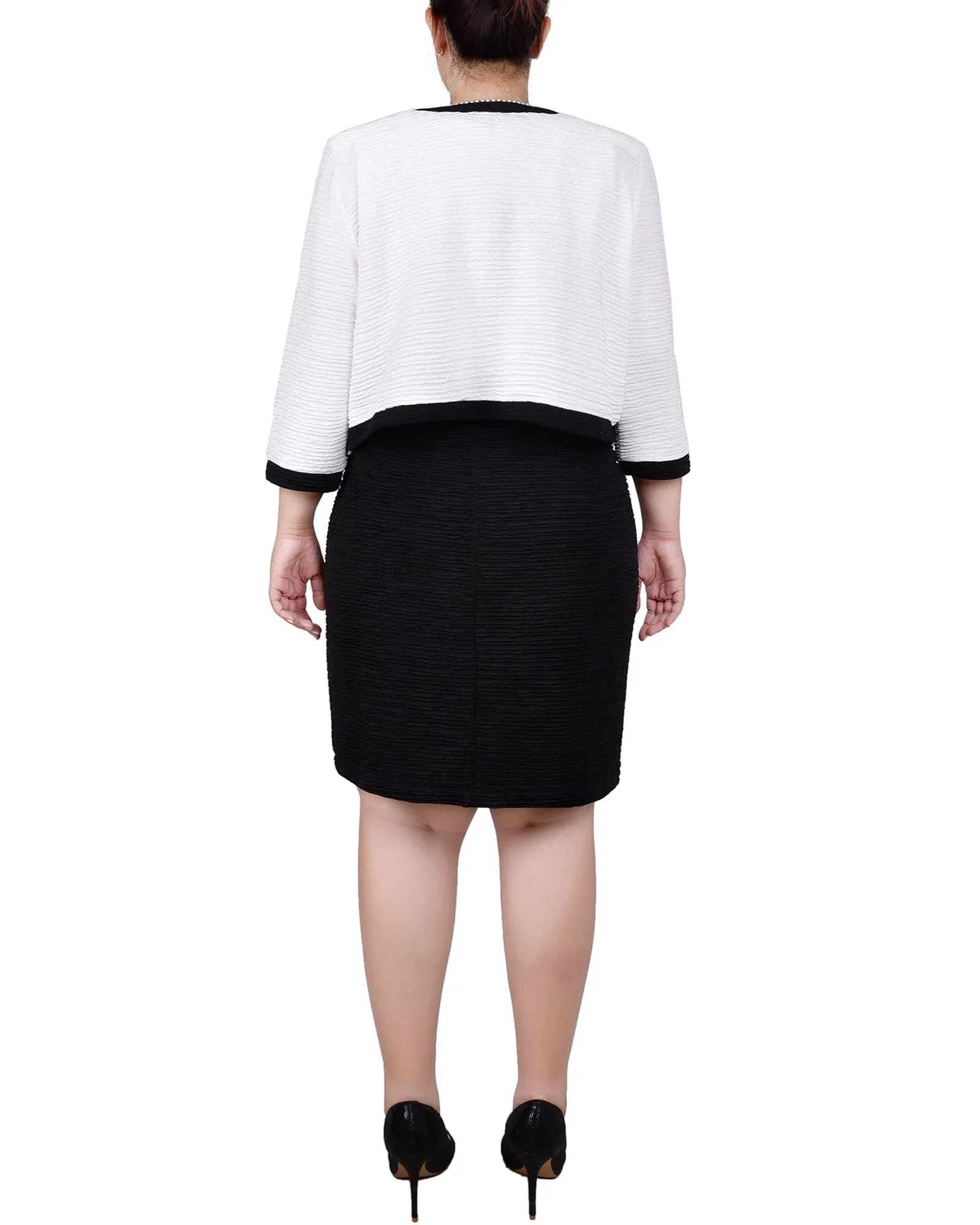 Plus Size 3/4 Sleeve Textured Knit 2 Piece Dress Set