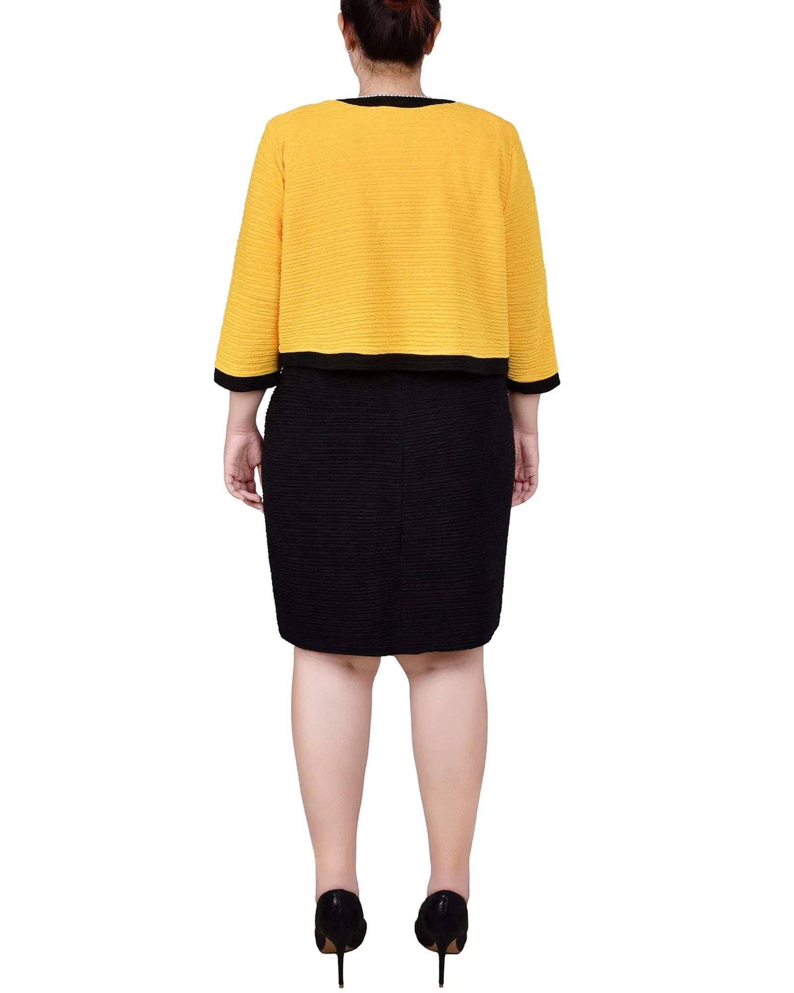 Plus Size 3/4 Sleeve Textured Knit 2 Piece Dress Set
