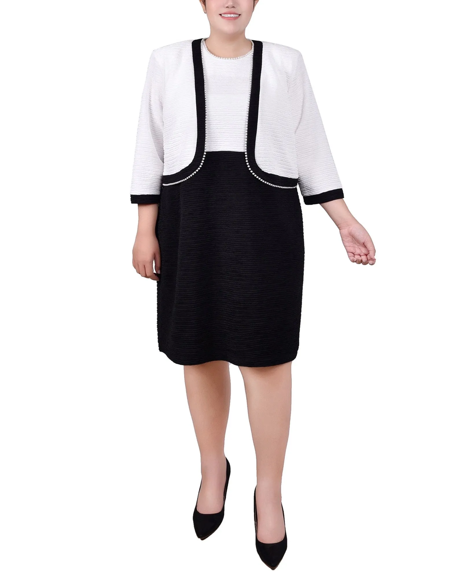 Plus Size 3/4 Sleeve Textured Knit 2 Piece Dress Set
