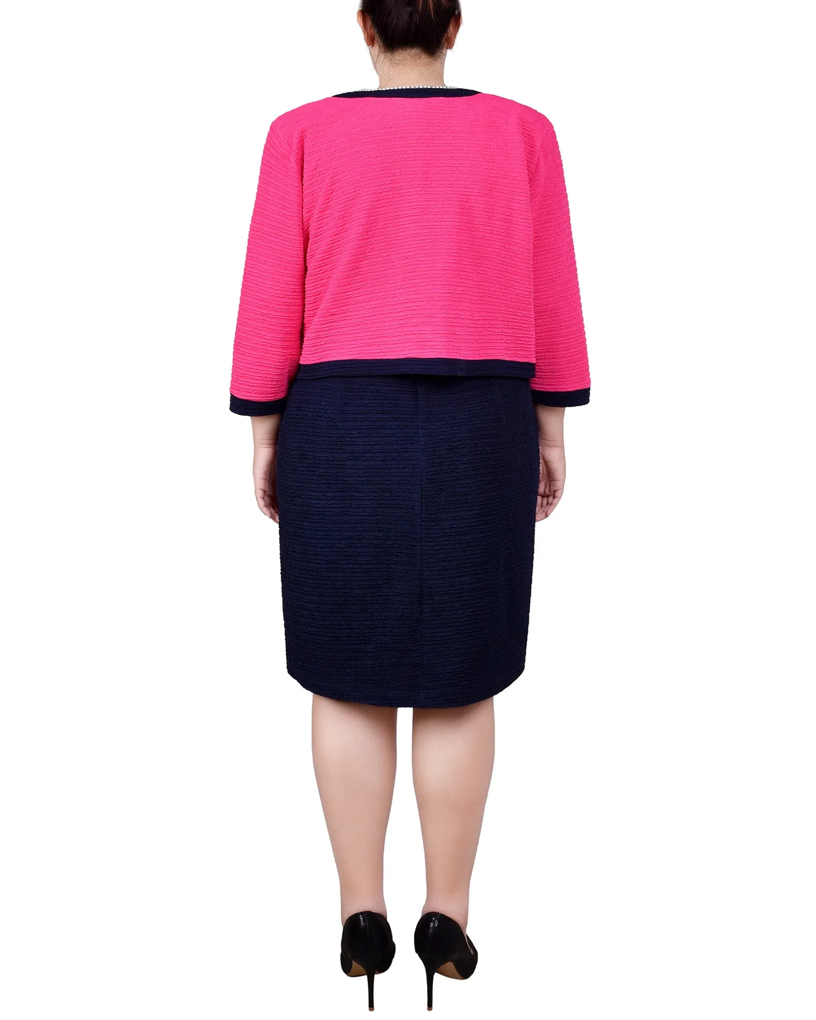 Plus Size 3/4 Sleeve Textured Knit 2 Piece Dress Set