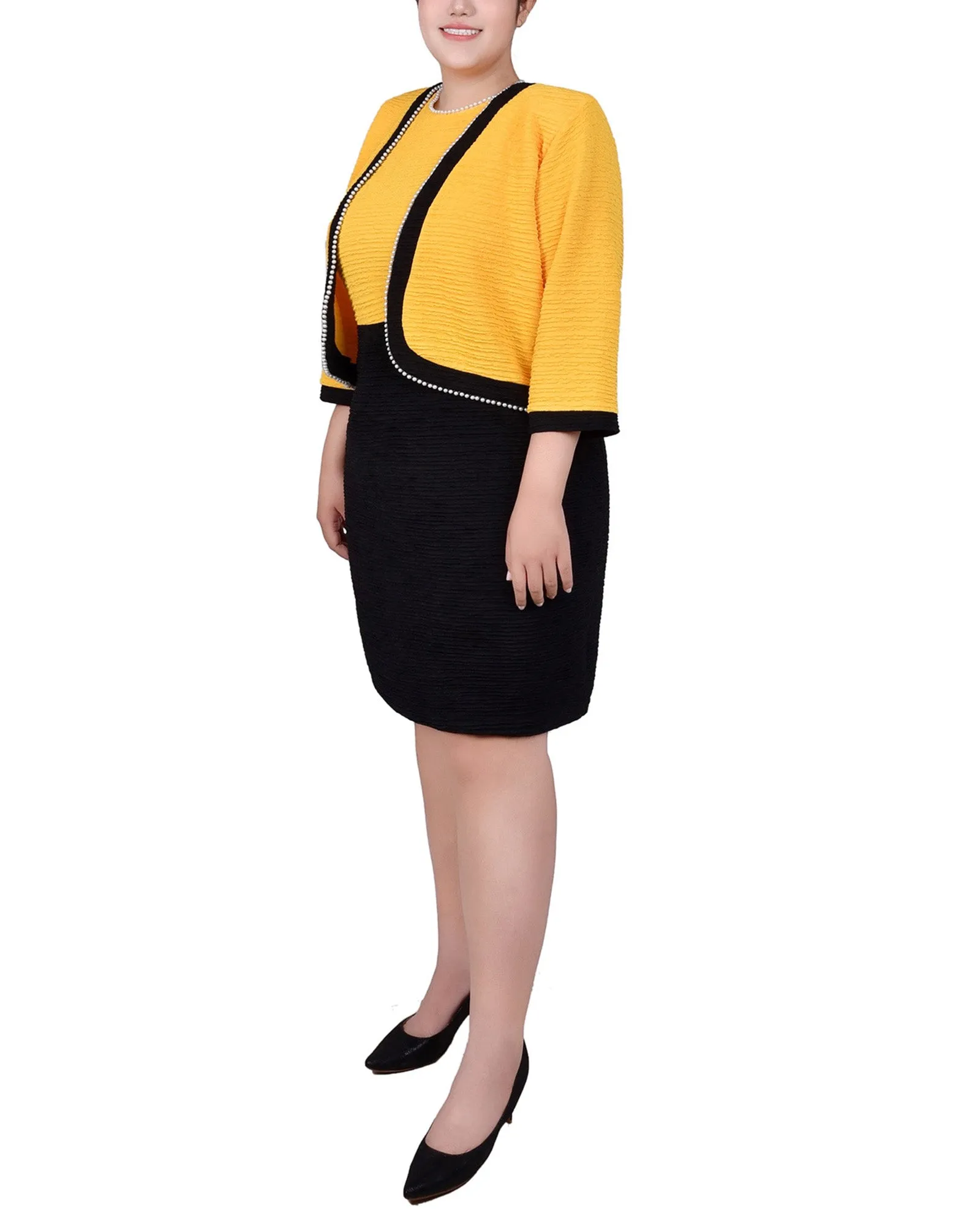 Plus Size 3/4 Sleeve Textured Knit 2 Piece Dress Set