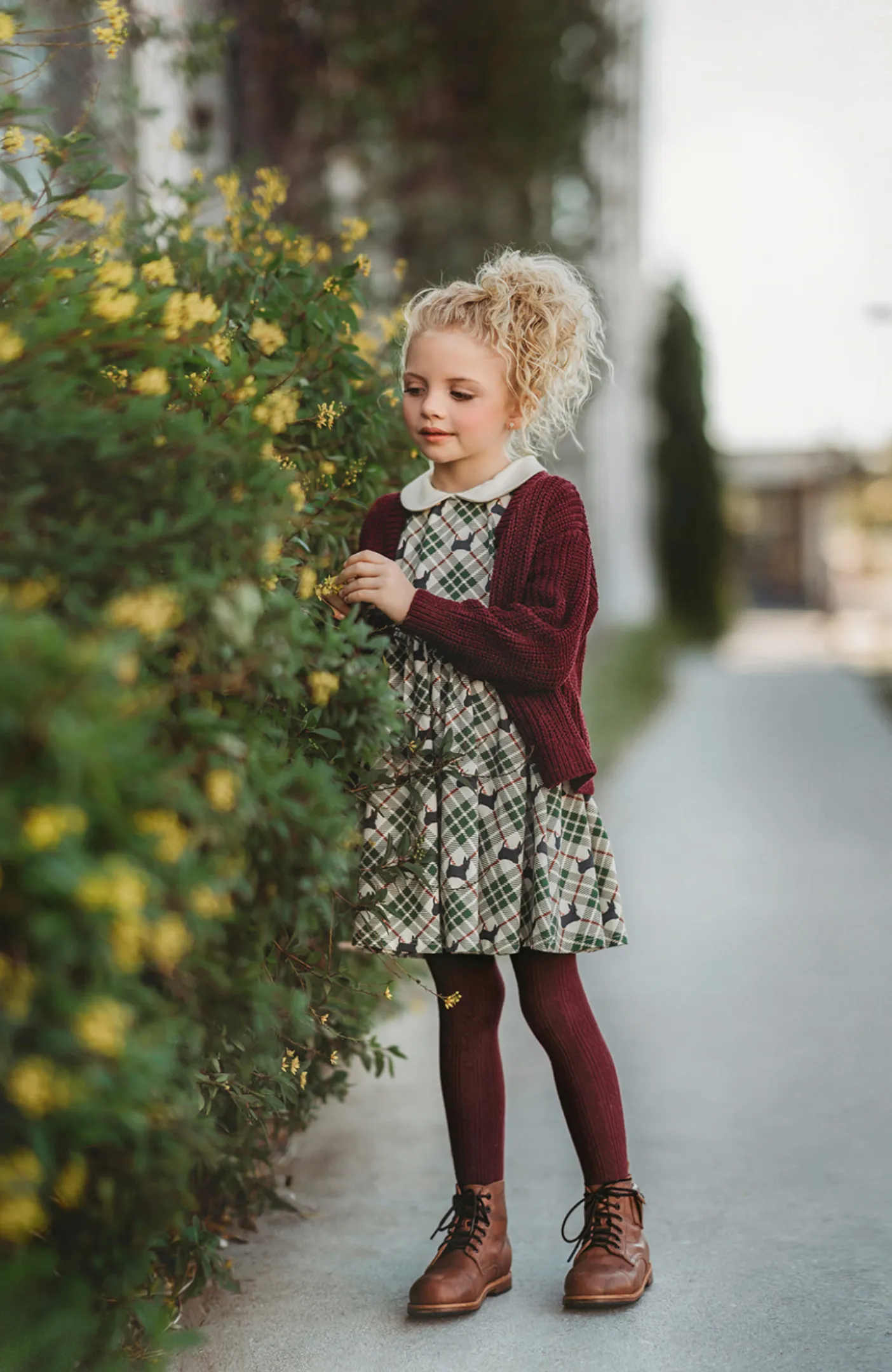 Scotty Dog Twirl Dress with Tulip Sleeves and Pom Pom Trim