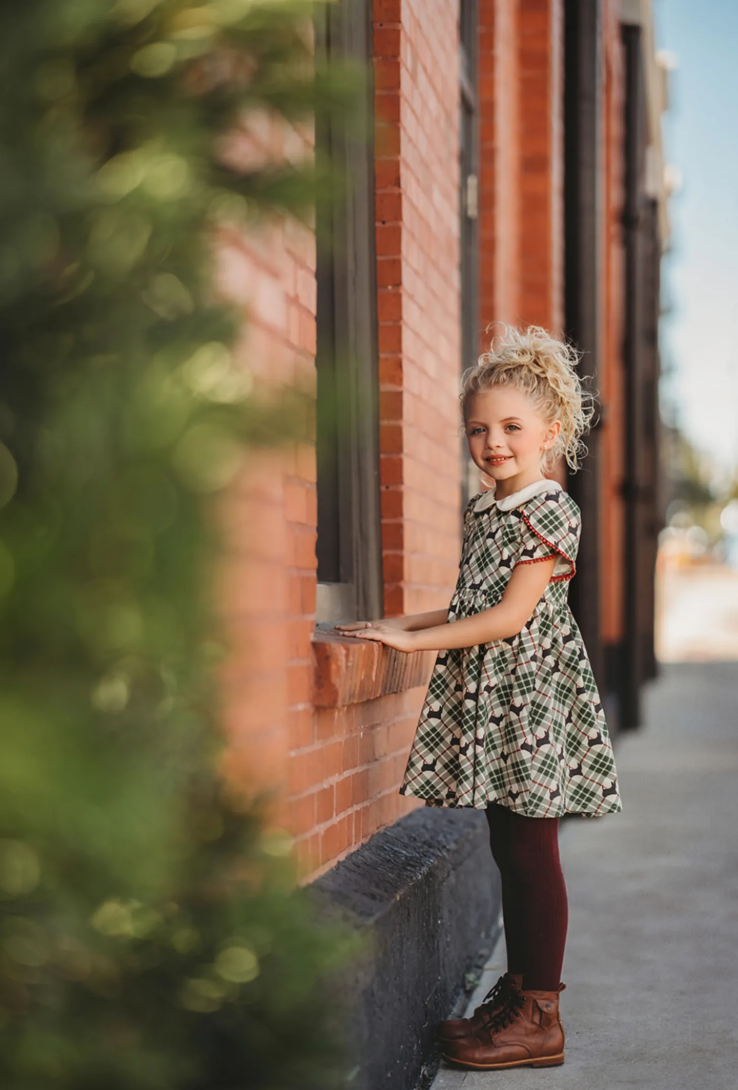 Scotty Dog Twirl Dress with Tulip Sleeves and Pom Pom Trim
