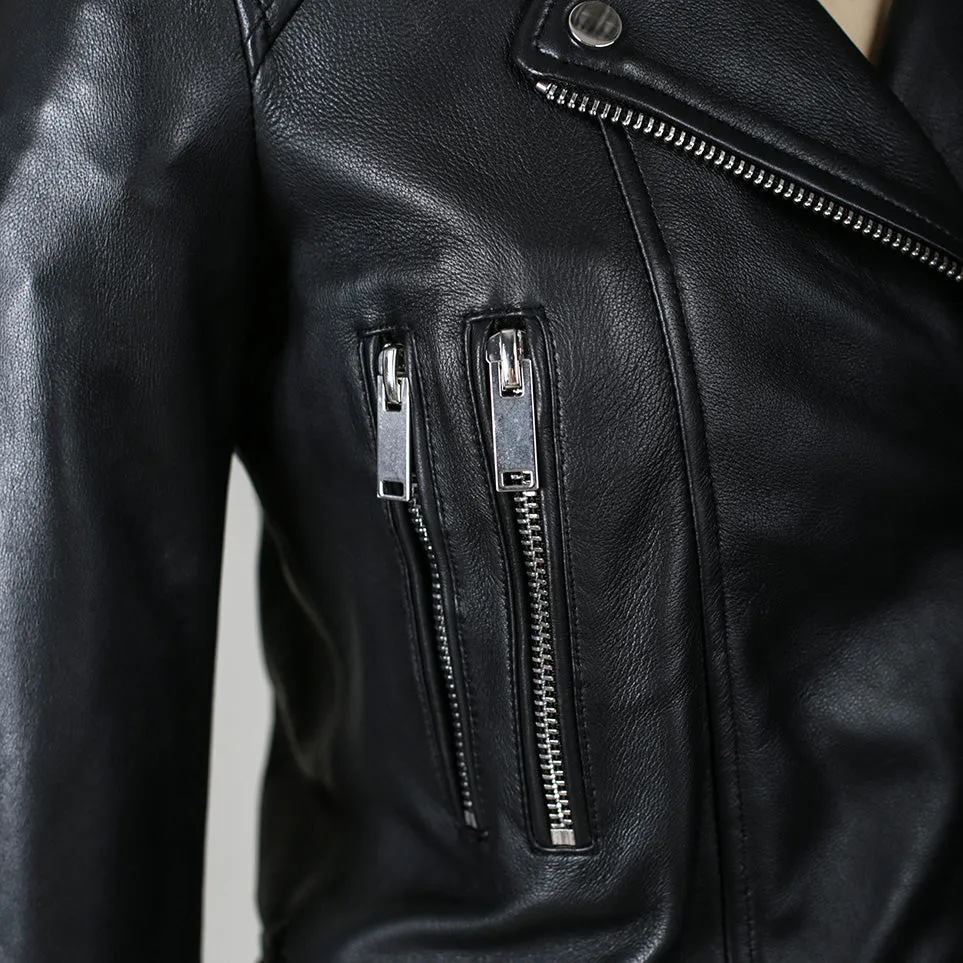 Snerva Womens Nappa Asymmetric Moto Leather Jacket