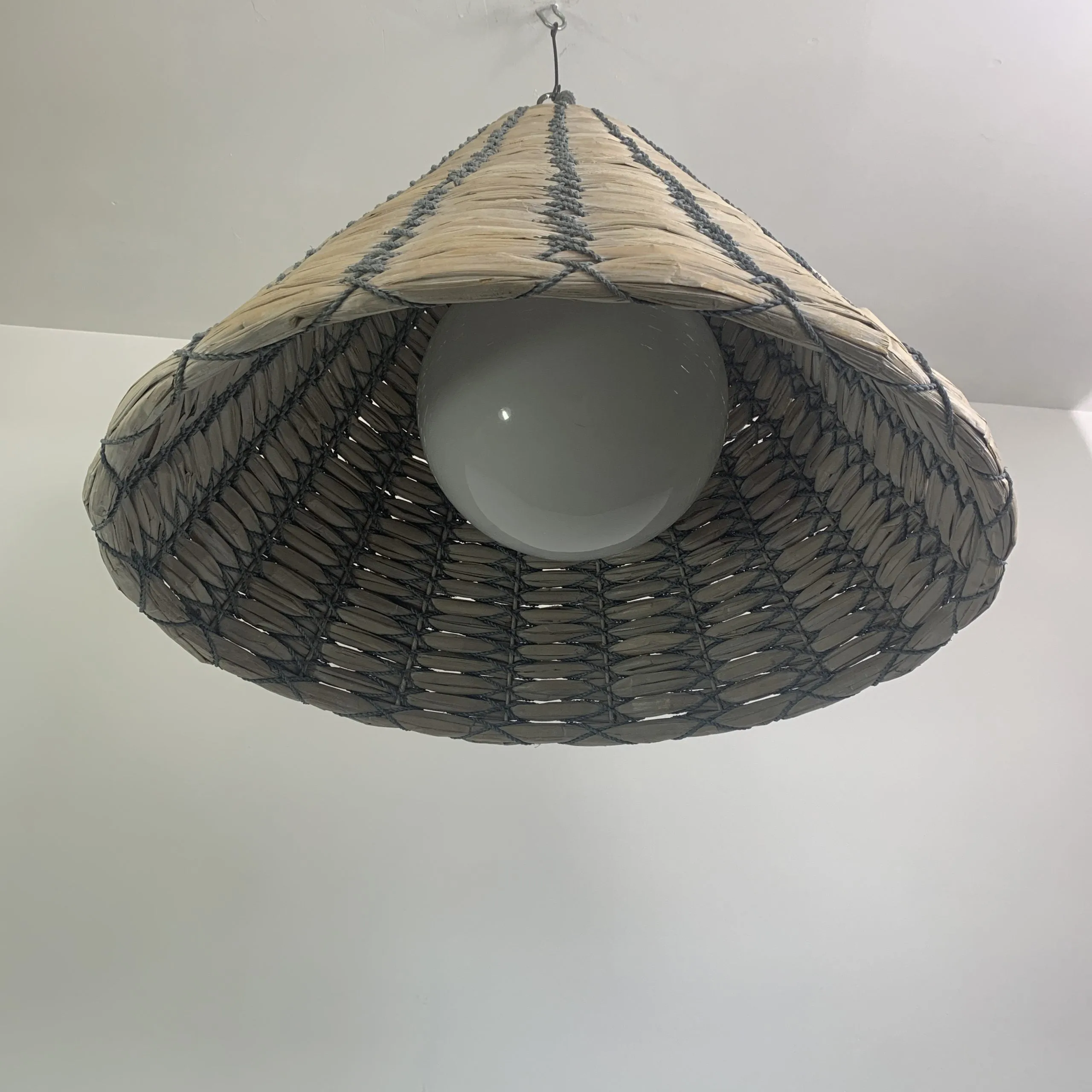 Troy Lighting, Solana Woven Gray and Natural Single Light Pendant, Cone Shape