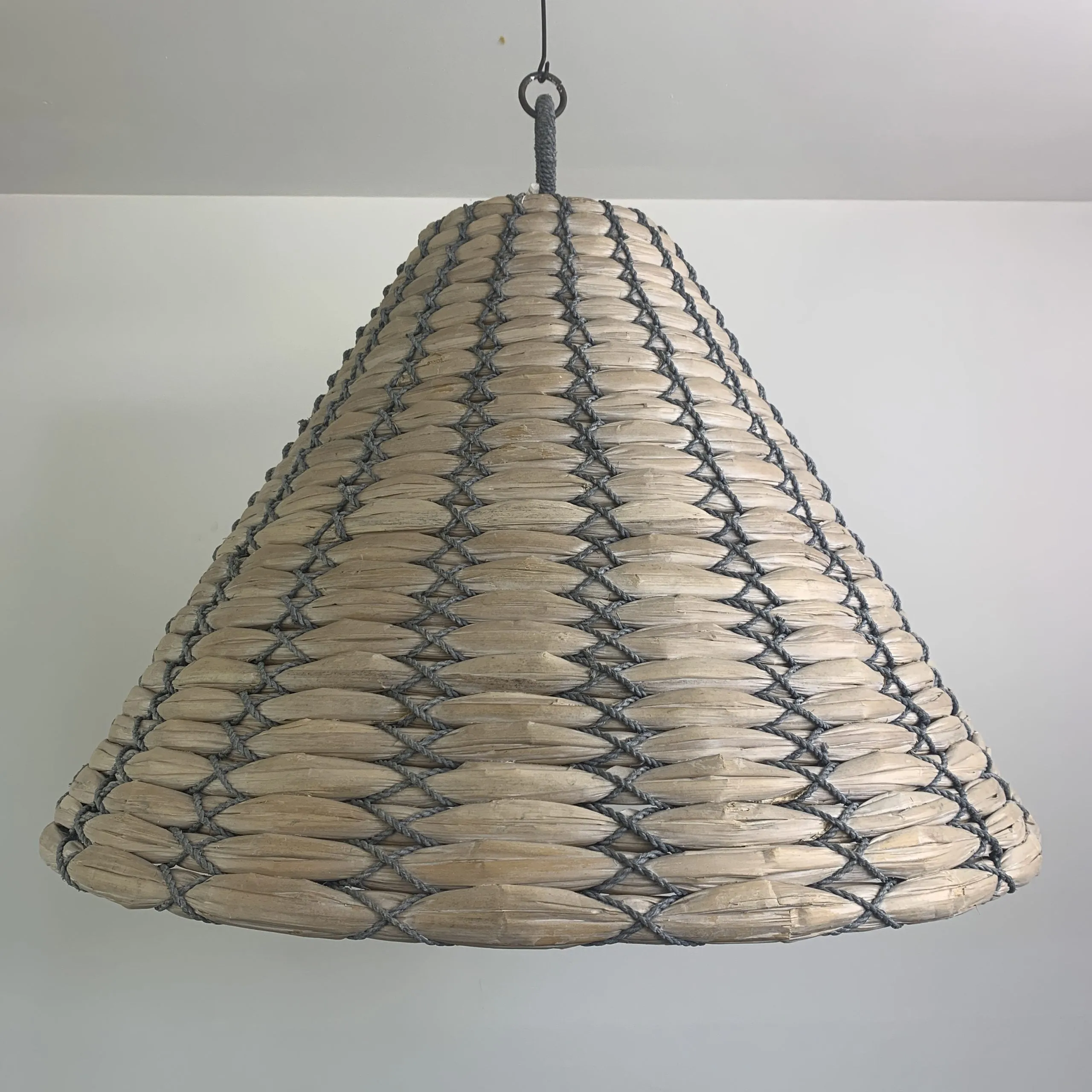 Troy Lighting, Solana Woven Gray and Natural Single Light Pendant, Cone Shape