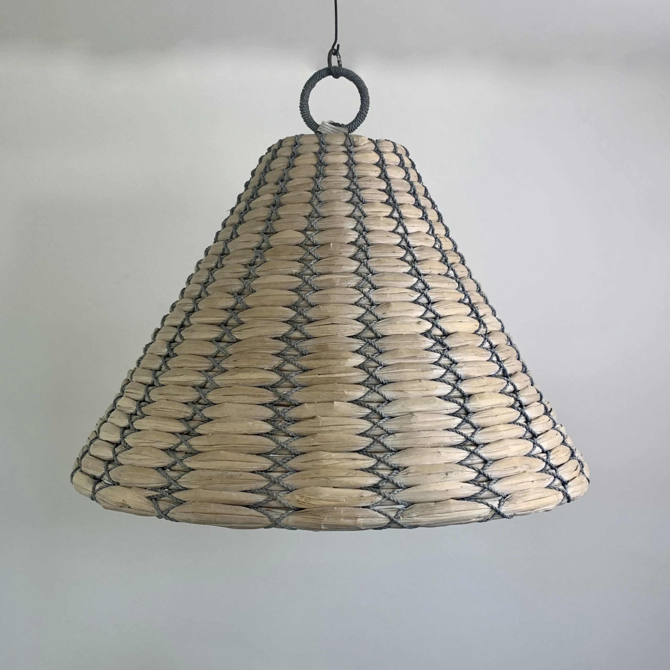 Troy Lighting, Solana Woven Gray and Natural Single Light Pendant, Cone Shape