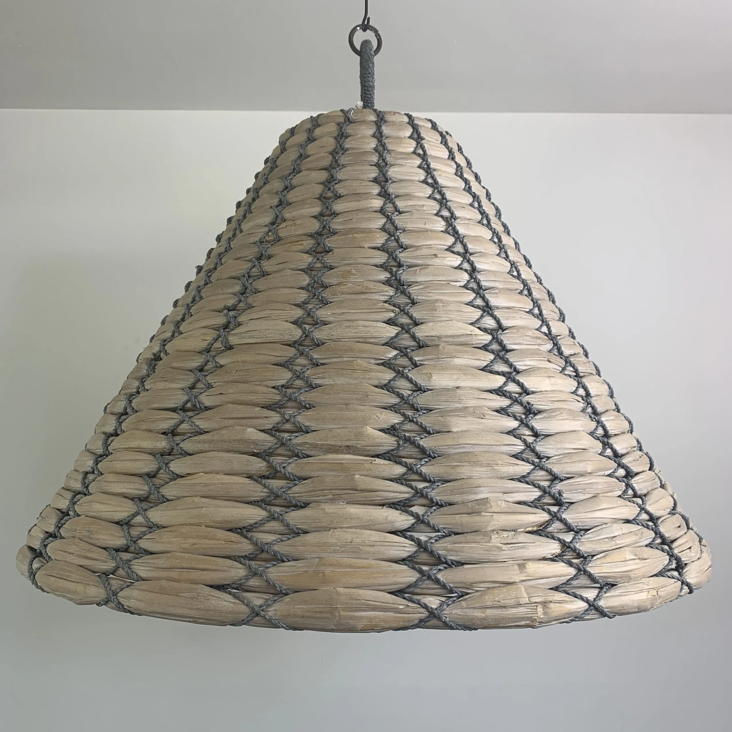 Troy Lighting, Solana Woven Gray and Natural Single Light Pendant, Cone Shape