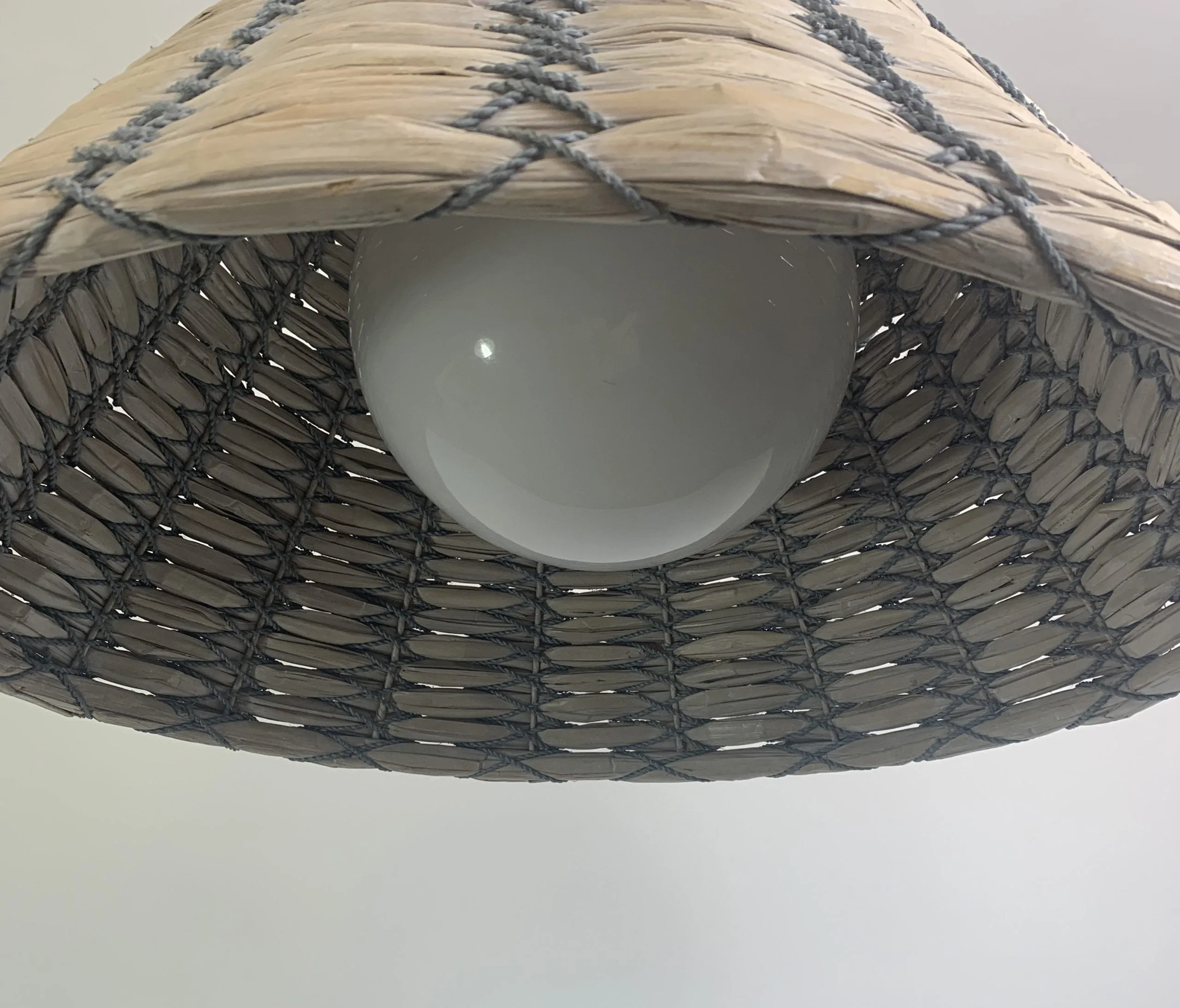 Troy Lighting, Solana Woven Gray and Natural Single Light Pendant, Cone Shape