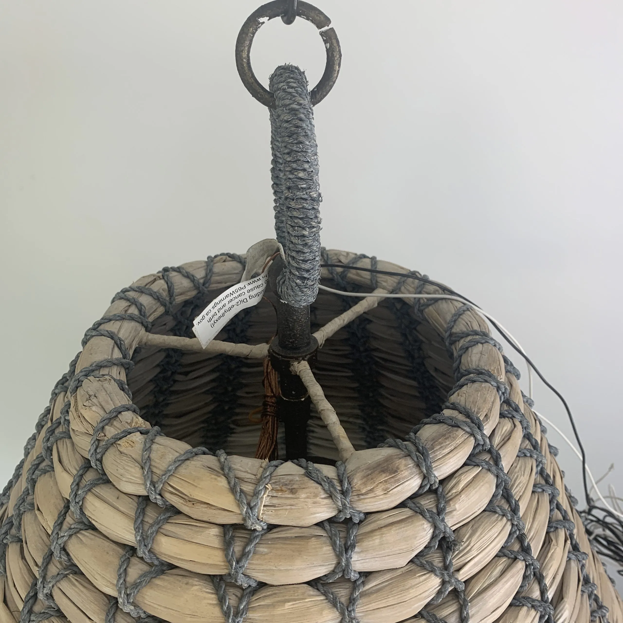 Troy Lighting, Solana Woven Gray and Natural Single Light Pendant, Cone Shape