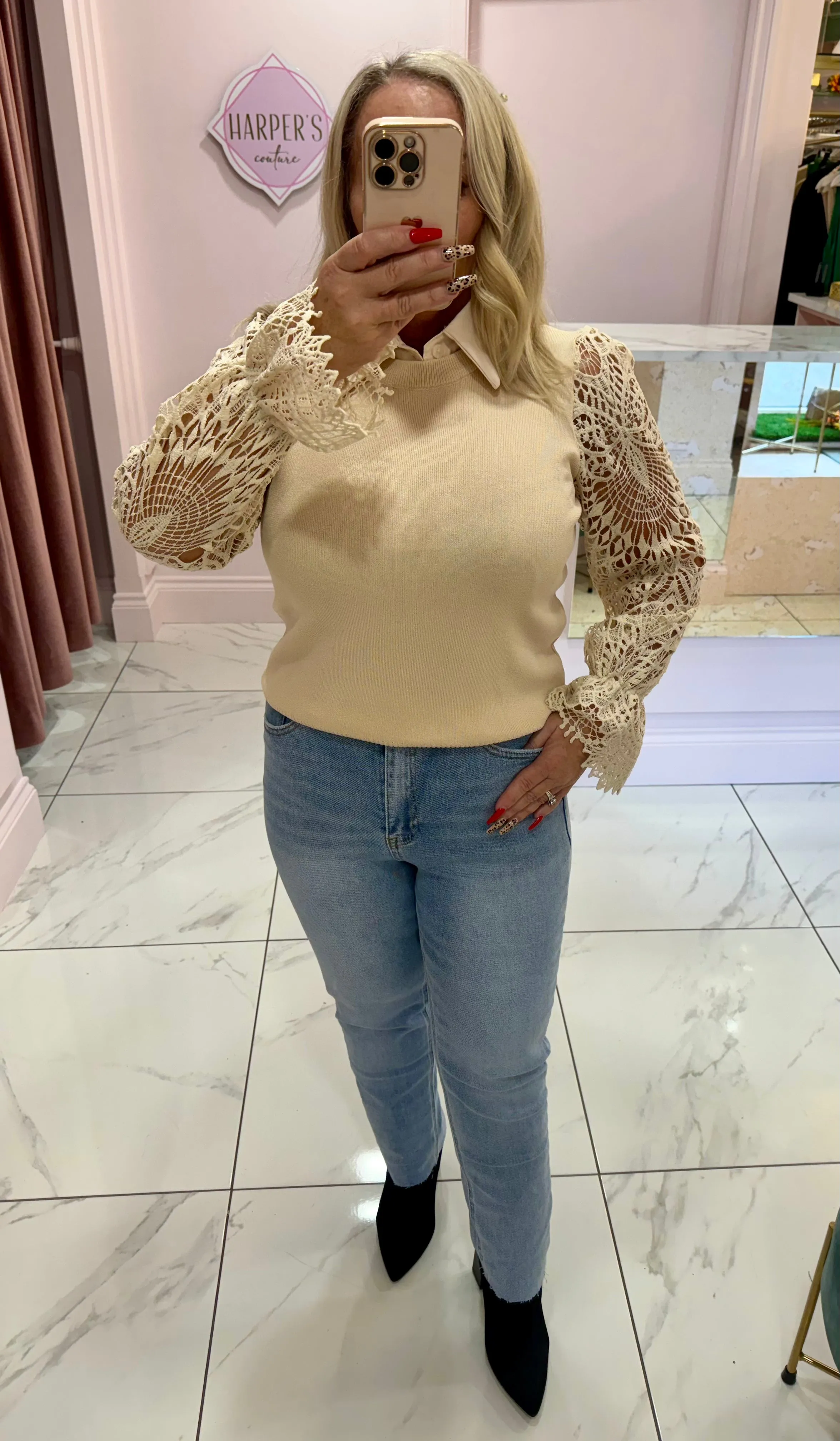 Victoria Lace Sleeve Knit Jumper With Detachable Collar