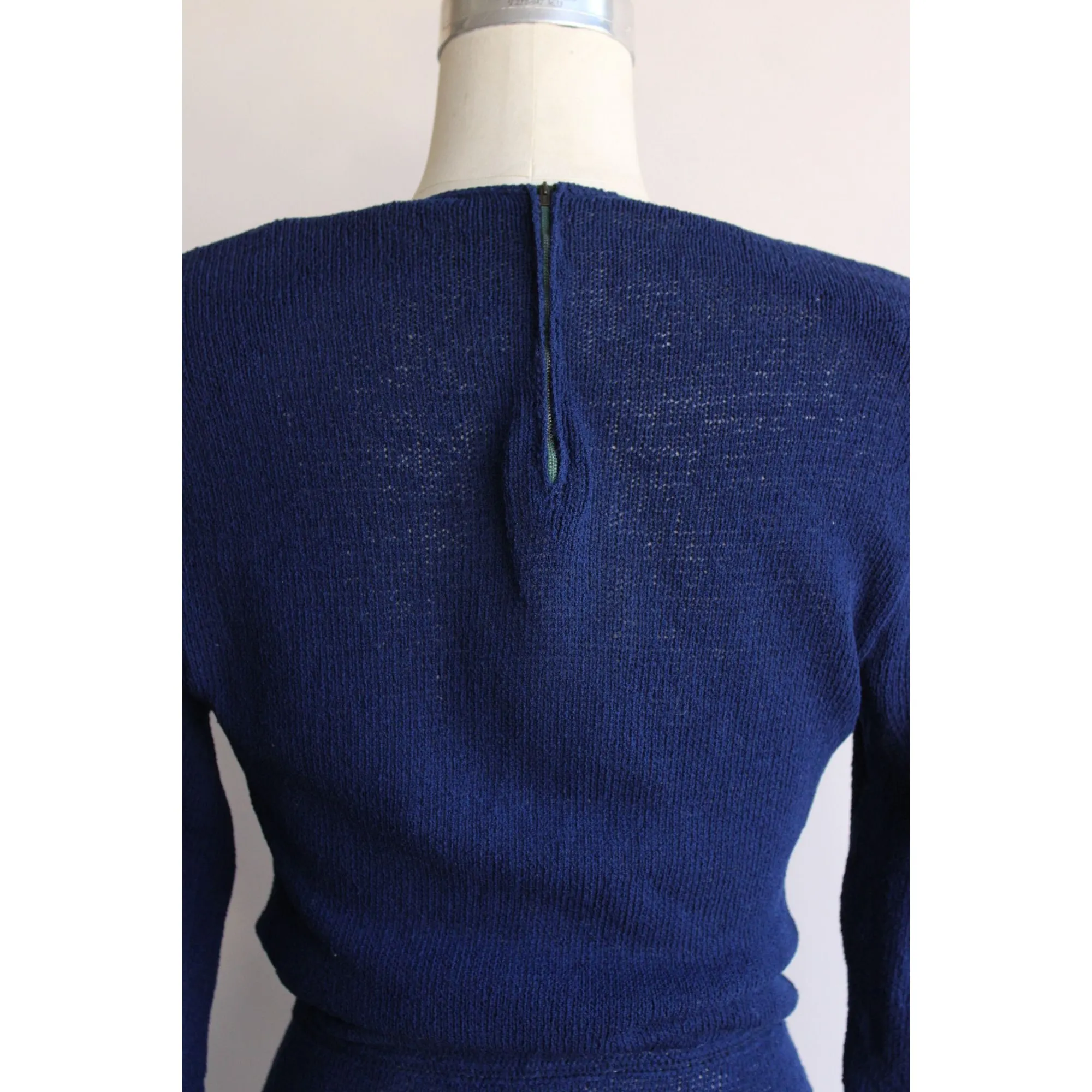 Vintage 1940s Navy Blue Sweater Dress with Shoulder Pads