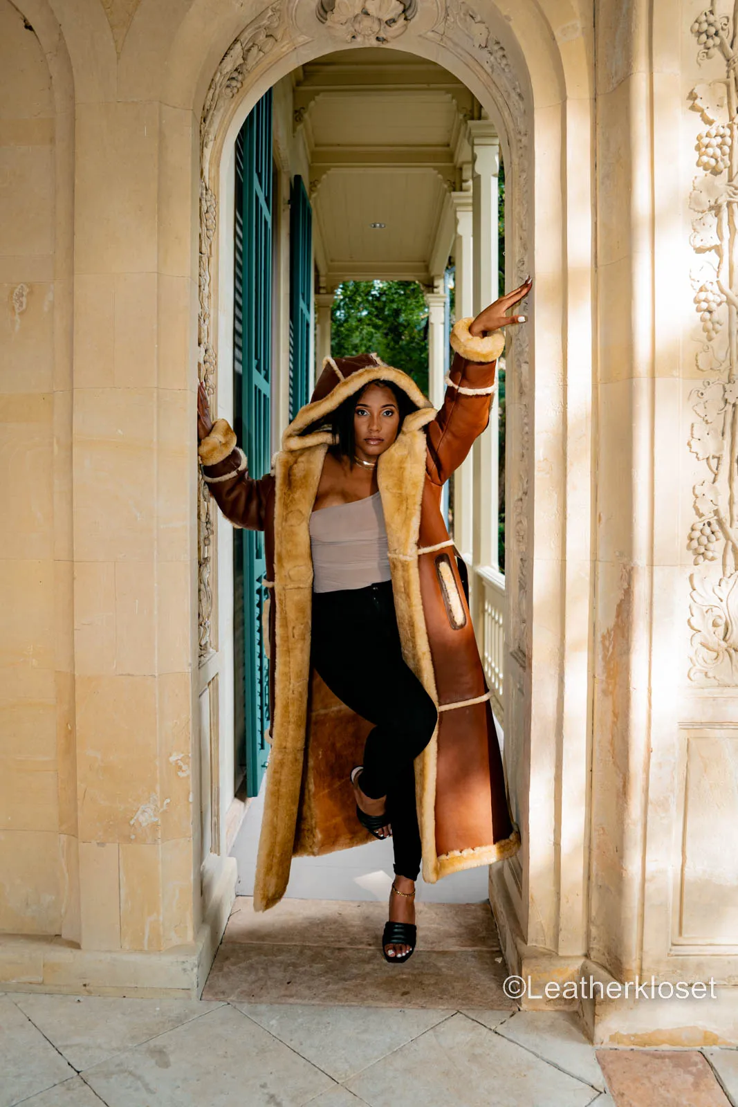 Women's Full Length Real Sheepskin Trench Coat